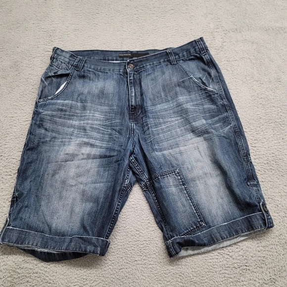 Rocawear Shorts Mens 42 Blue Denim Baggy 90s Y2k Hip Hop Distressed Casual Skate - Picture 1 of 15
